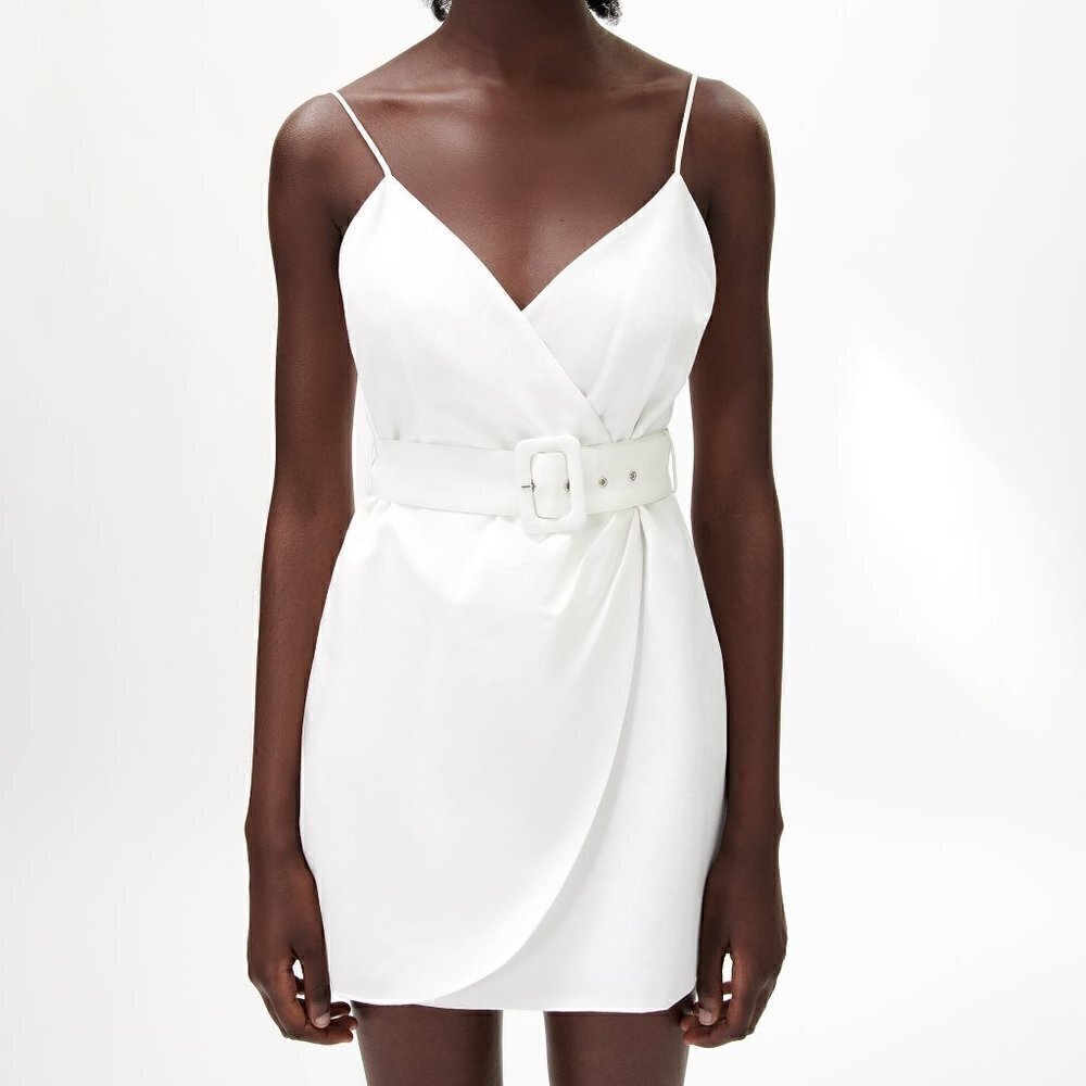 ZARA LINEN BLEND BELTED DRESS
